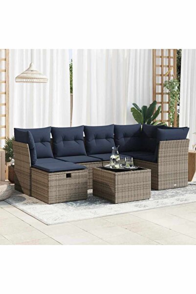 vidaxl Set canapele de gradina, 7 piese, cu perne, gri, poliratan