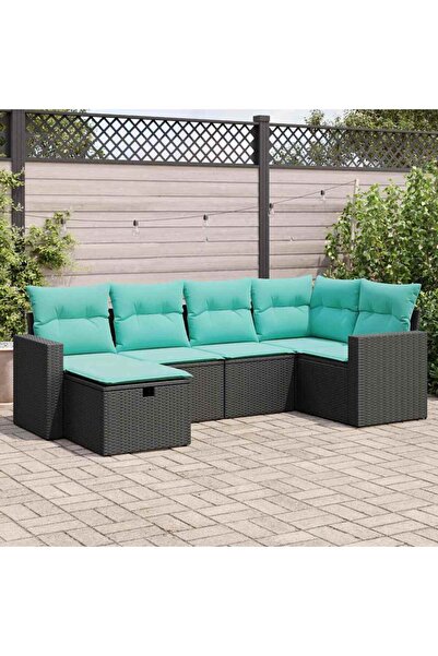 vidaxl Set mobilier de gradina cu perne, 6 piese, negru, poliratan