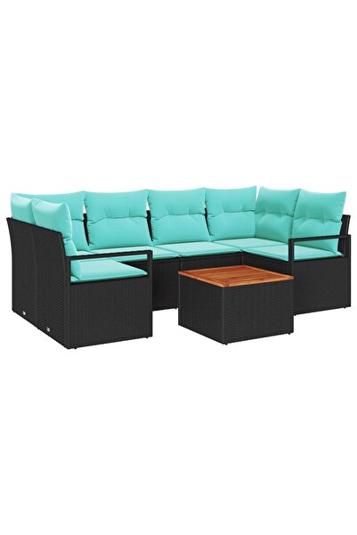 vidaxl Set de canapele pentru gradina cu perna 7 pcs Negru poliratan