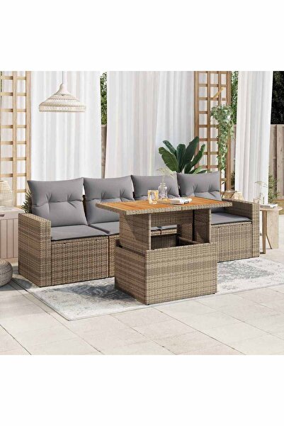 vidaxl Set canapele de gradina cu perne, 5 piese, bej, poliratan