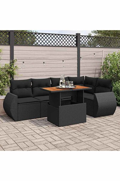 vidaxl Set mobilier de gradina cu perne, 6 piese, negru, poliratan