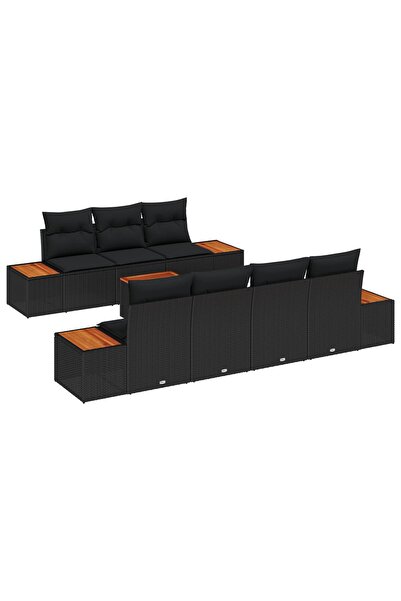 vidaxl Set de canapele pentru gradina cu perna 8 pcs Negru Rattan poli