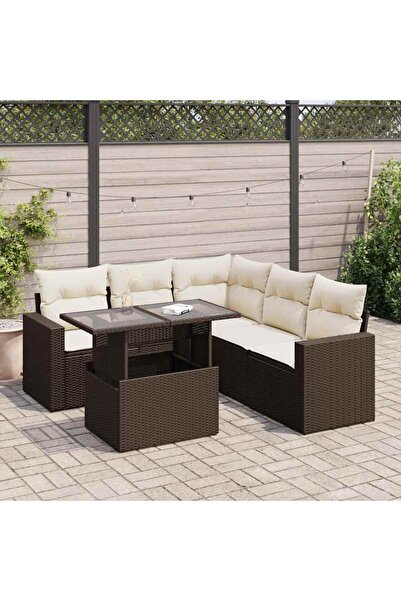 vidaxl Set canapele de gradina cu perne, 6 piese, maro, poliratan