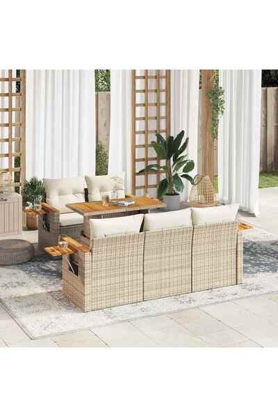 vidaxl Set canapele gradina cu perne 6 piese bej poliratan/lemn acacia
