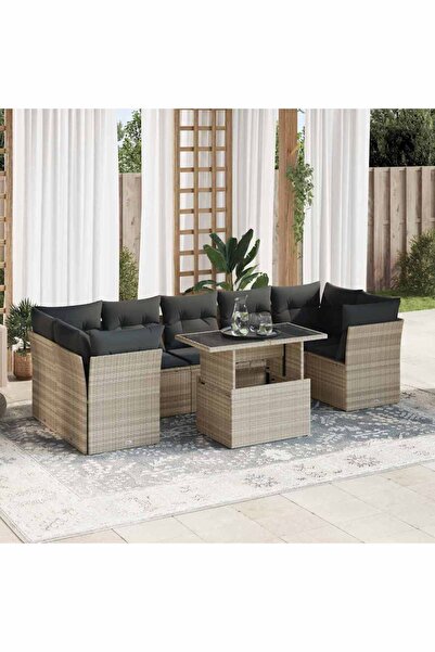 vidaxl Set mobilier de gradina cu perne, 8 piese gri deschis poliratan
