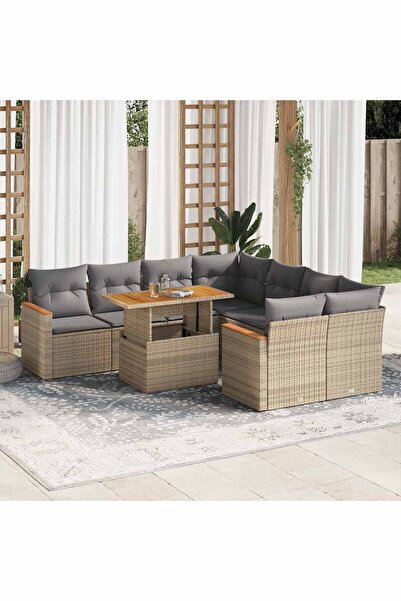 vidaxl Set canapele gradina cu perne 9 piese bej poliratan/lemn acacia