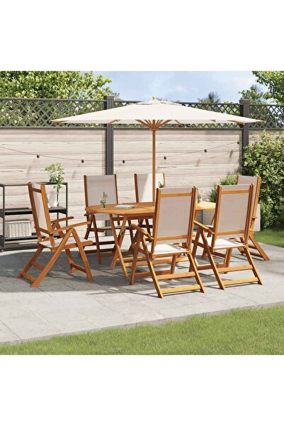 vidaxl Set mobilier de gradina, 7 piese, lemn masiv acacia/textilena