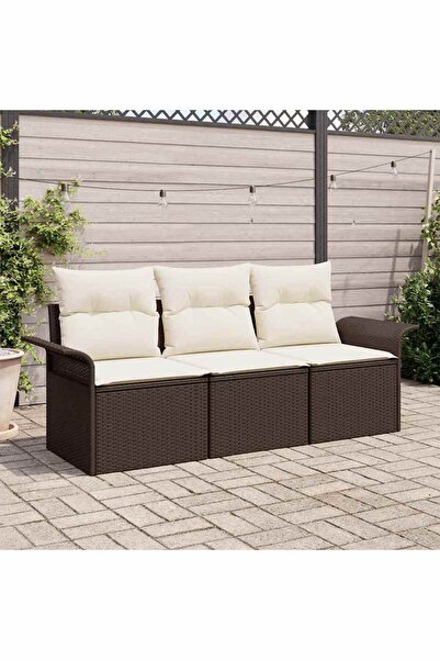 vidaxl Set de canapele pentru gradina cu perna 3 pcs Maro Rattan poli