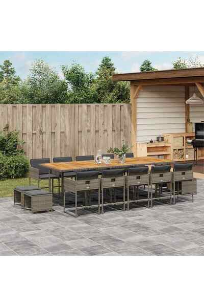 vidaxl Set mobilier de gradina cu perne, 15 piese, gri, poliratan