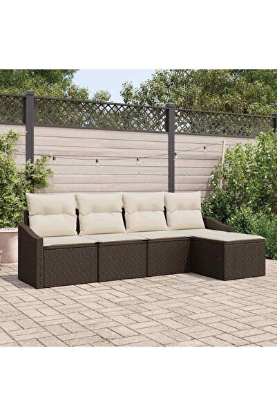 vidaxl Set de canapea cu perna 5 pcs Maro poliratan