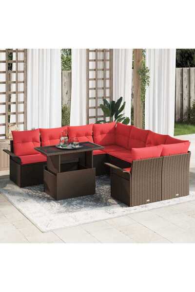 vidaxl Set de canapele pentru gradina cu perna 9 pcs Maro Poli Rattan