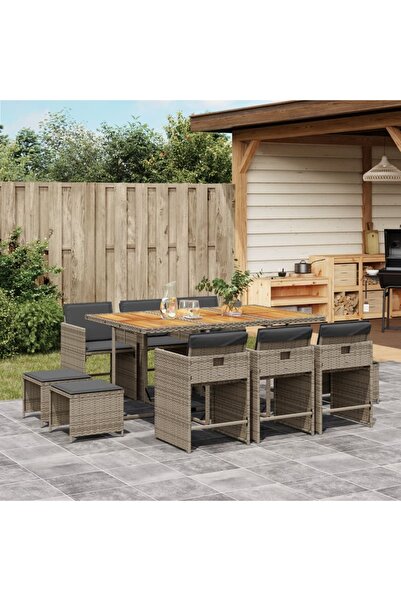 vidaxl Set mobilier de gradina cu perne, 11 piese, gri, poliratan