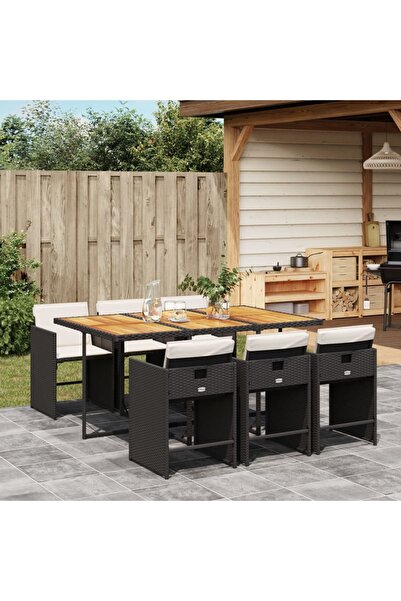 vidaxl Set mobilier de gradina cu perne, 7 piese, negru, poliratan