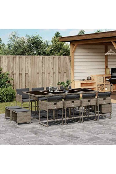 vidaxl Set mobilier de gradina cu perne, 13 piese, gri, poliratan