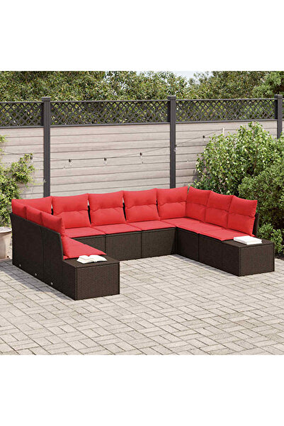 vidaxl Set de canapele pentru gradina cu perna 9 pcs Maro poliratan