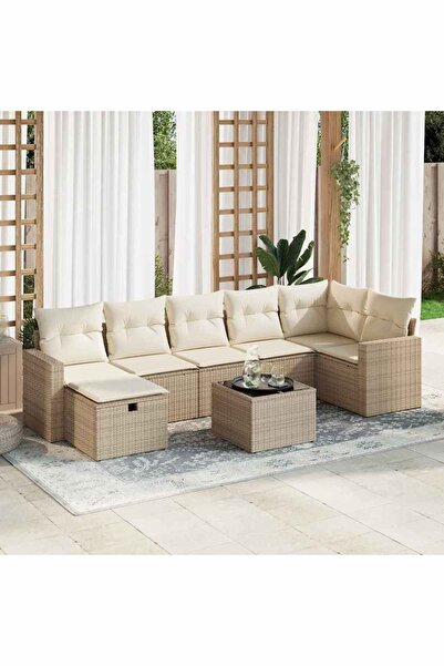 vidaxl Set canapele de gradina, 8 piese, cu perne, bej, poliratan