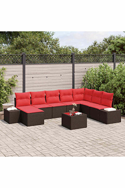 vidaxl Set de canapele pentru gradina cu perna 9 pcs Maro poliratan