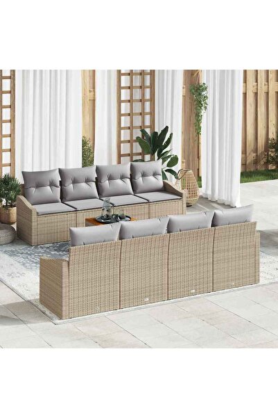 vidaxl Set de canapele pentru gradina cu perna 9 pcs Bej poliratan
