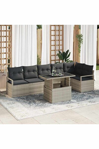 vidaxl Set de canapele pentru gradina 7 pcs Gri deschis Rattan poli