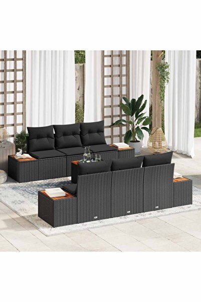 vidaxl Set de canapele pentru gradina cu perna 7 pcs Negru Rattan poli