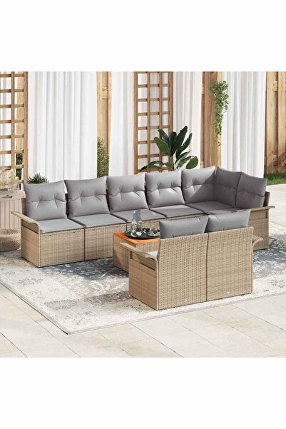 vidaxl Set de canapele pentru gradina cu perna 9 pcs Bej poliratan