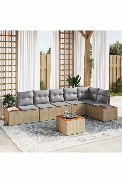 vidaxl Set de canapele pentru gradina cu perna 7 pcs Bej Rattan poli