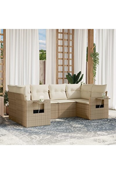 vidaxl Set canapele de gradina cu perne, 6 piese, bej, poliratan