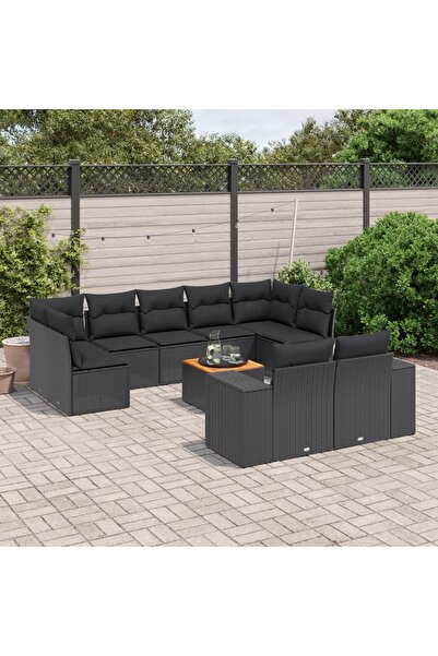 vidaxl Set canapele de gradina cu perne, 10 piese, negru, poliratan