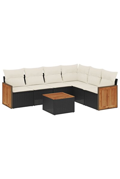 vidaxl Set canapele de gradina cu perne, 7 piese, negru, poliratan