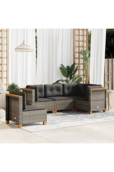 vidaxl Set canapea de gradina cu perne, 5 piese, gri, poliratan