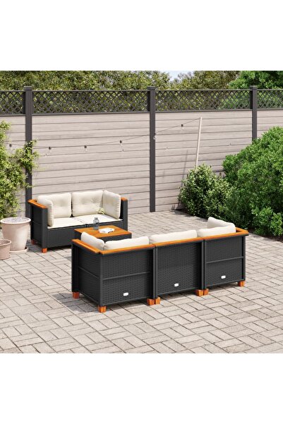 vidaxl Set mobilier de gradina cu perne, 6 piese, negru, poliratan