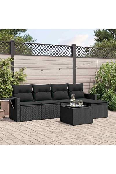 vidaxl Set mobilier de gradina cu perne, 6 piese, negru, poliratan