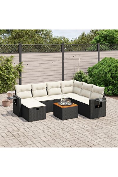 vidaxl Set mobilier de gradina cu perne, 8 piese, negru, poliratan