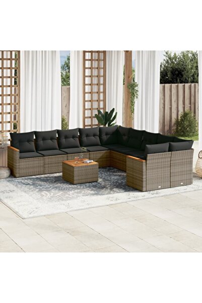 vidaxl Set canapele de gradina cu perne, 11 piese, gri, poliratan