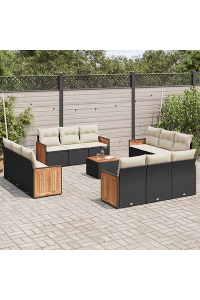 vidaxl Set mobilier de gradina cu perne, 13 piese, negru, poliratan