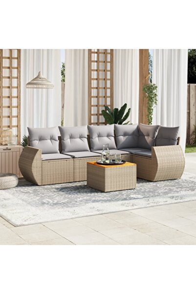 vidaxl Set canapele de gradina cu perne, 6 piese, bej, poliratan