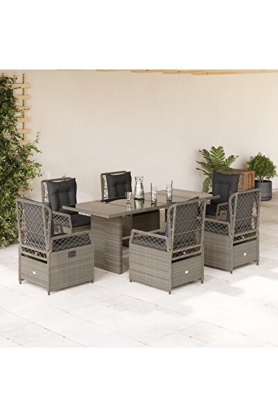 vidaxl Set mobilier de gradina cu perne, 7 piese gri deschis poliratan