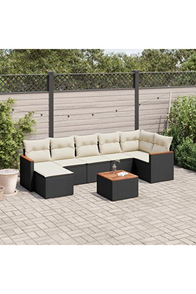 vidaxl Set mobilier de gradina cu perne, 8 piese, negru, poliratan