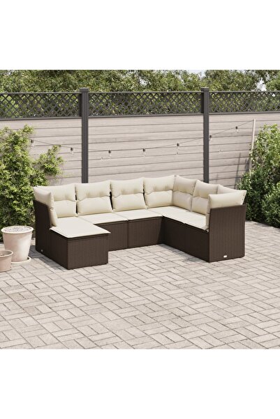 vidaxl Set canapele de gradina cu perne, 7 piese, maro, poliratan