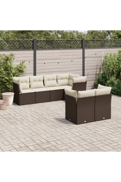 vidaxl Set canapele de gradina cu perne, 7 piese, maro, poliratan