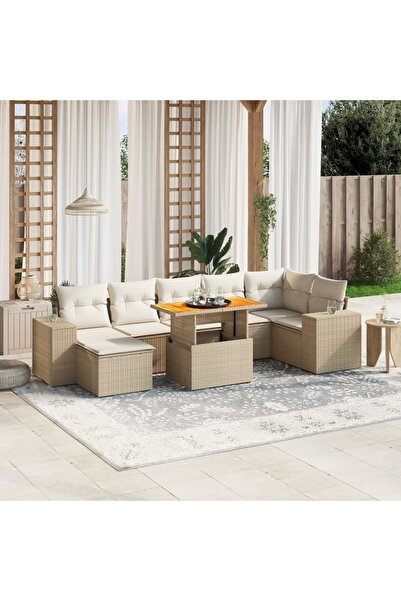 vidaxl Set canapele de gradina, 8 piese, cu perne, bej, poliratan