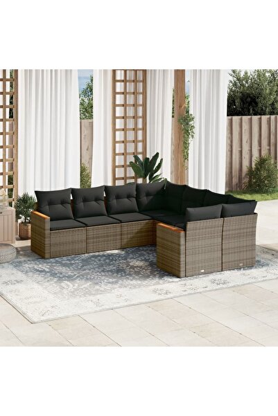 vidaxl Set canapele de gradina cu perne, 8 piese, gri, poliratan