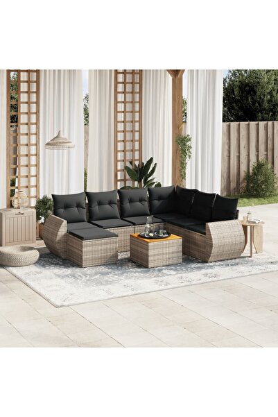 vidaxl Set canapele de gradina cu perne, 8 piese, gri, poliratan