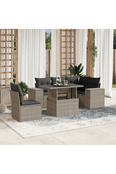 vidaxl Set canapele de gradina cu perne, 6 piese gri deschis poliratan
