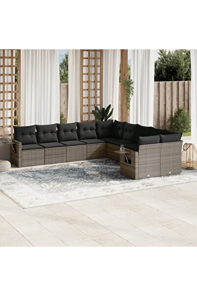 vidaxl Set mobilier de gradina cu perne, 10 piese, gri, poliratan