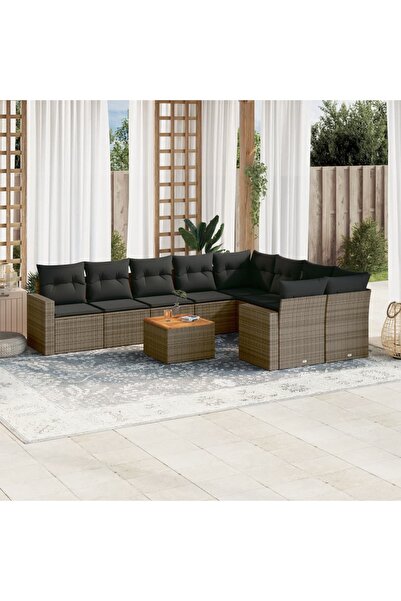 vidaxl Set mobilier de gradina cu perne, 10 piese, gri, poliratan
