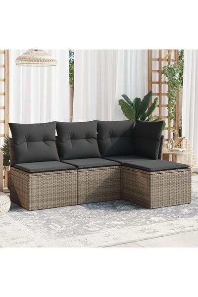 vidaxl Set canapea de gradina cu perne, 4 piese, gri, poliratan