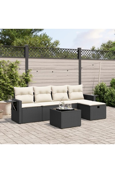 vidaxl Set mobilier de gradina cu perne, 6 piese, negru, poliratan