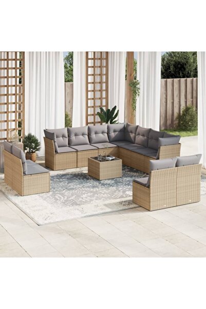 vidaxl Set canapele de gradina cu perne, 12 piese, bej, poliratan
