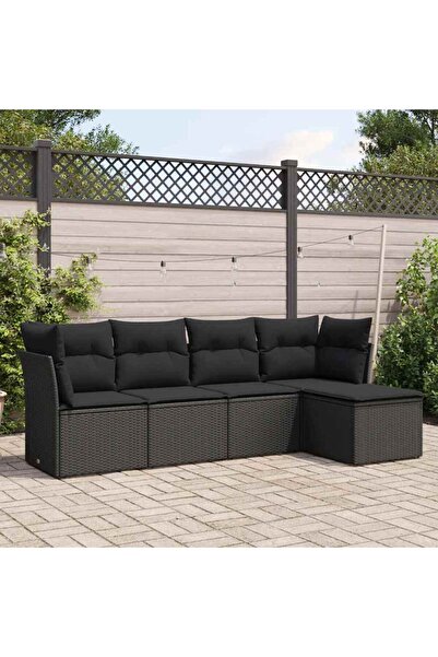 vidaxl Set mobilier de gradina cu perne, 5 piese, negru, poliratan